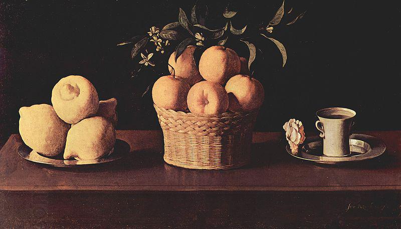 Francisco de Zurbaran Teller mit Zitronen, Korb mit Orangen und Tasse mit Rose China oil painting art
